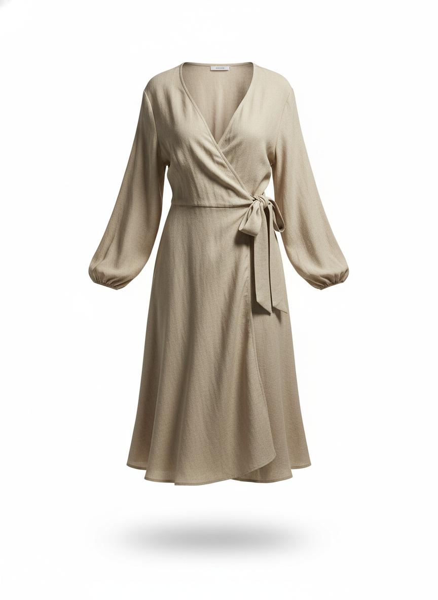 Women's Beige Wrap Dress