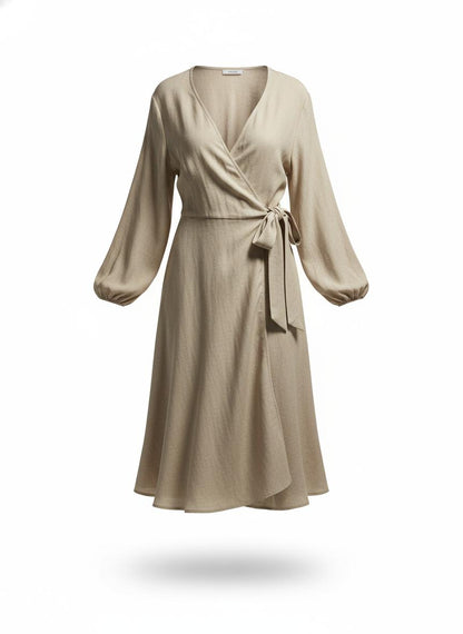Women's Beige Wrap Dress