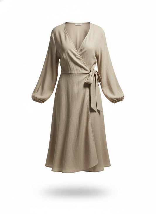 Women's Beige Wrap Dress