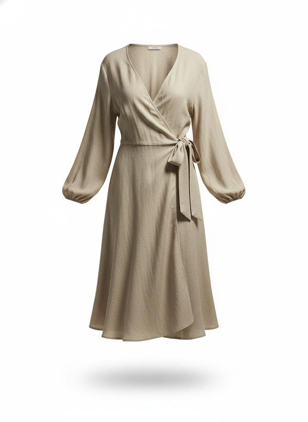 Women's Beige Wrap Dress