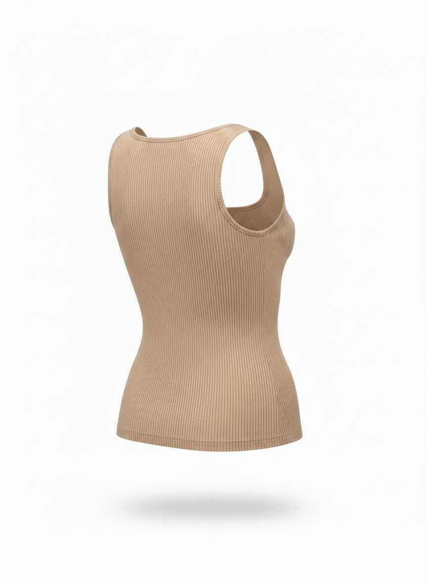 Women's Beige Ribbed Top