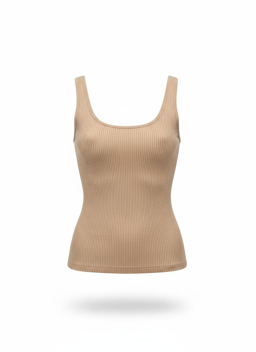 Women's Beige Ribbed Top