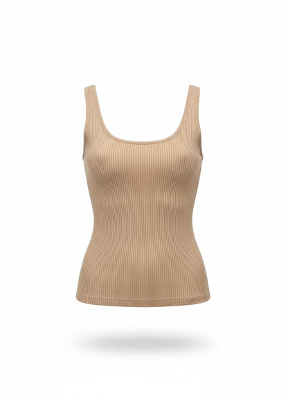 Women's Beige Ribbed Top